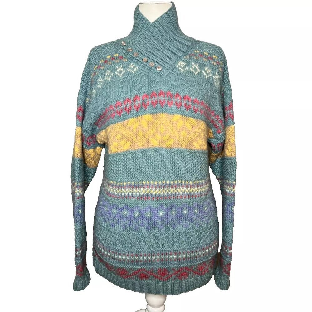 Skyr Vtg Sweater Jumper 40 Knit Pullover Fair Isle Shetland Wool Cottage 80s 90s